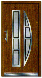 Kunststoff/Aluminium Türen in verschiedenen Ausführungen - Holzoptik Tür mit Metallischen Akzenten